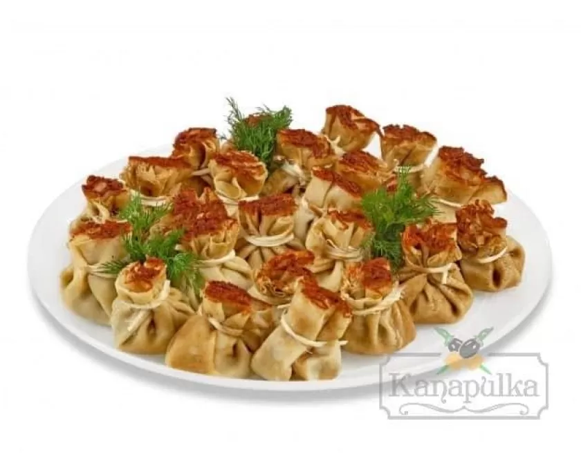 Блинные мешочки с грибами и ветчиной