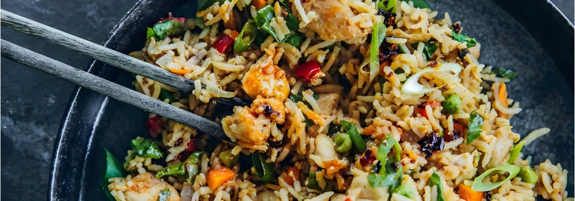 рецепт жареного риса с курицей