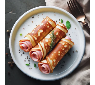 Ролл из блина с сыром и ветчиной