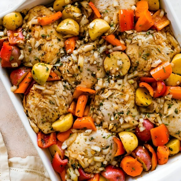 выложить курицу с овощами на противень