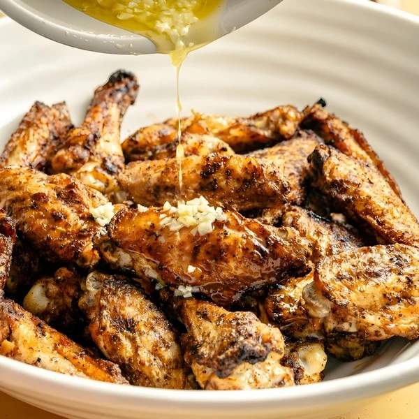 полить куриные крылышки лимонным соусом